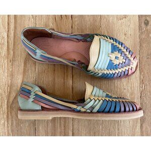 Espiritu Sandals Women 7 Pastel Leather Huarache Woven Mexico Colorful